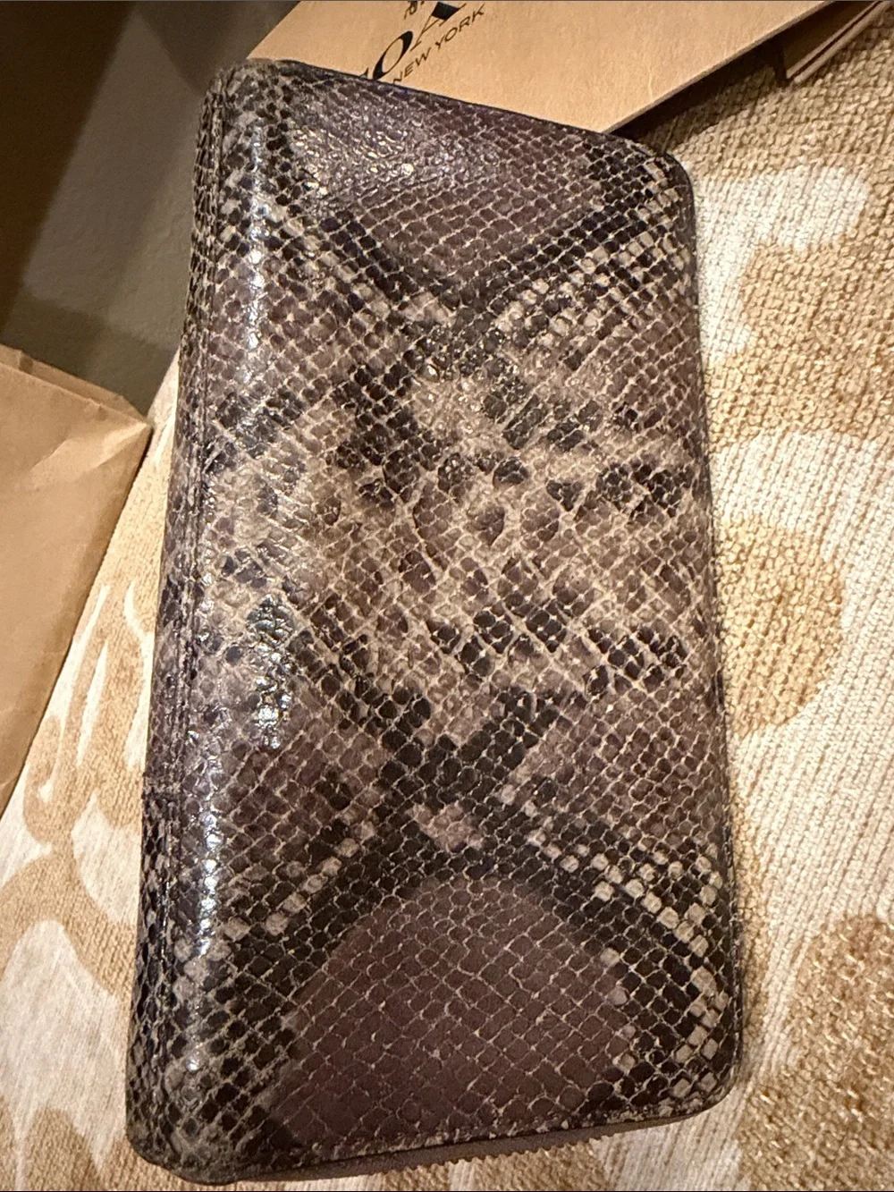 Coach Snake-Print Zip Wallet in Gray and Black Tones - lavender interior 💜